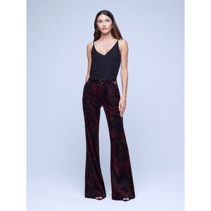 LAGENCE Velvet Paisley Wide‎ Leg Flare Pants Burgundy Black Sz 2 Chic Sexy Flowy